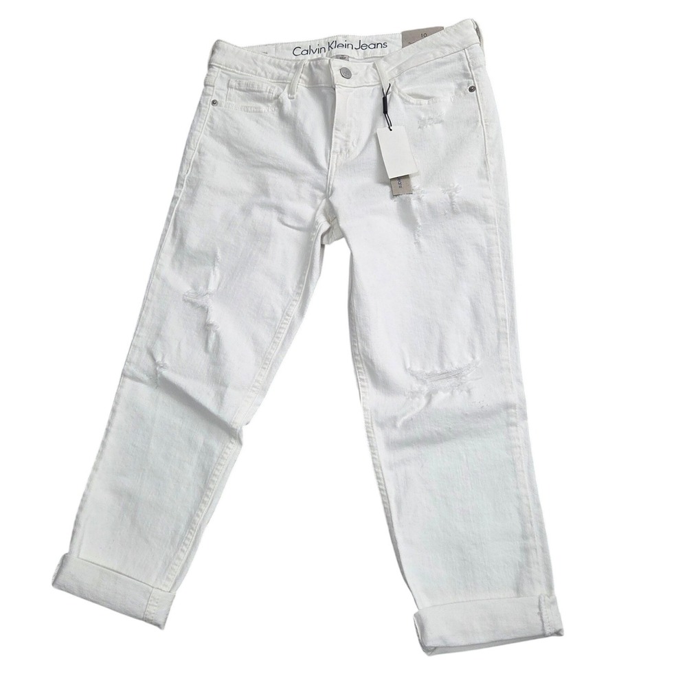 Calvin Klein Jeans White Distressed Capri Pants Womens 10 Great White 425281X
